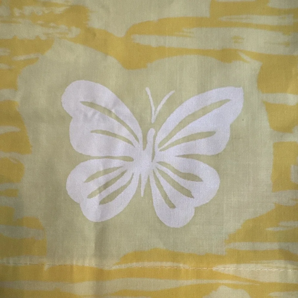 Vintage 60s STANDARD Size Pillowcases Butterflies Yellow Set 2 Spring Mills